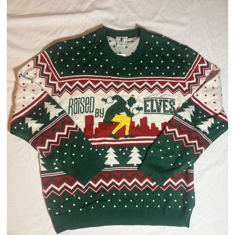 ELF Raised By Elves Ugly Christmas Sweater Men's New XL